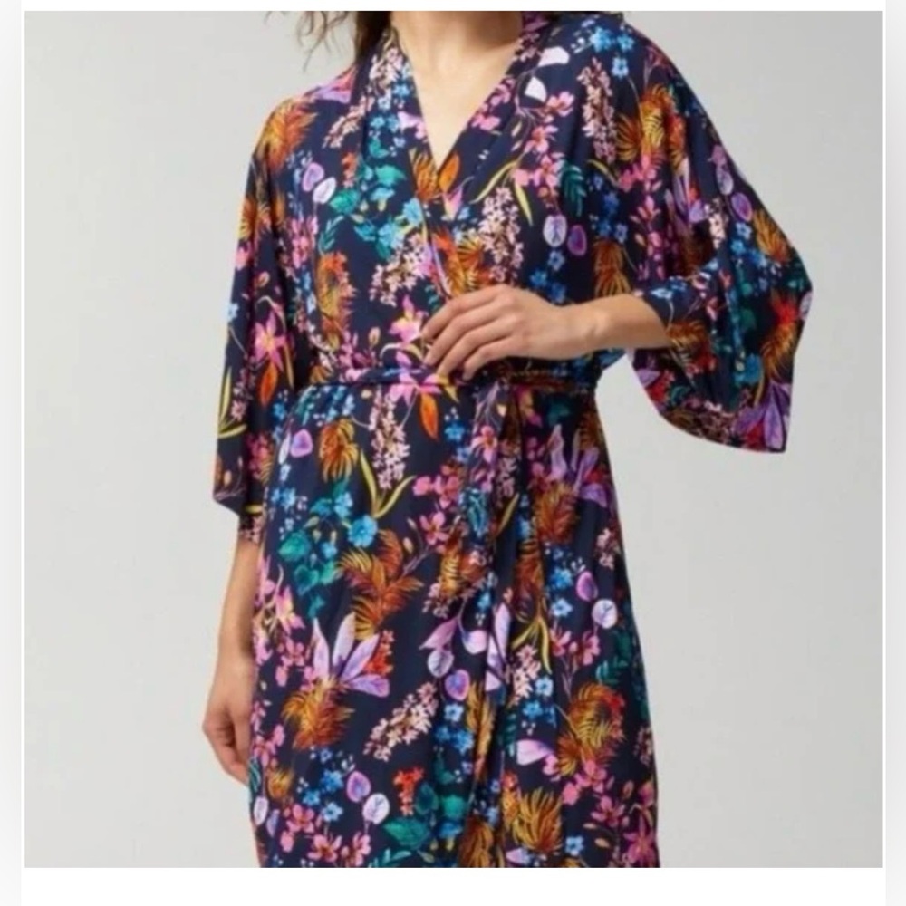 Soma Cool Nights kimono-style wrap robe Blooming Tropical Navy pattern SZ L/XL - Picture 3 of 11